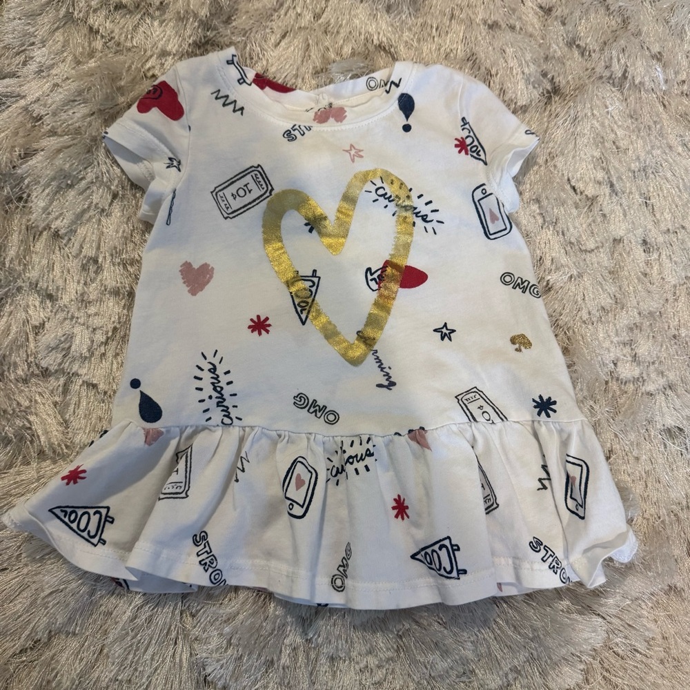 100% Cotton Kate Spade Designer White Heart Graphic Girly Ruffle Hem Shirt